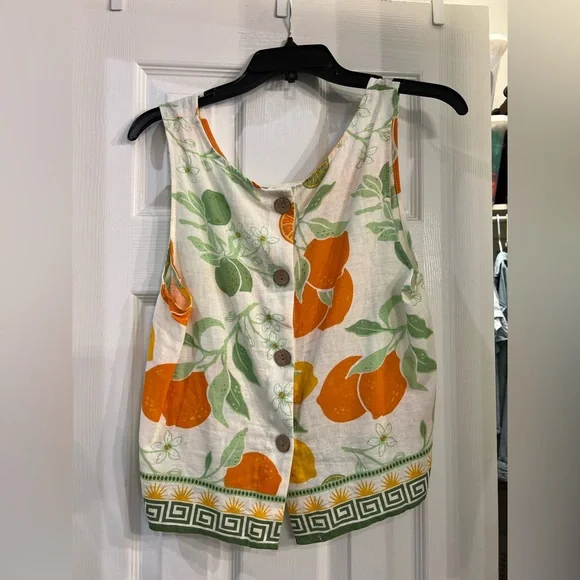 Linen tank w/buttons on the back, Size L - Picture 2 of 5